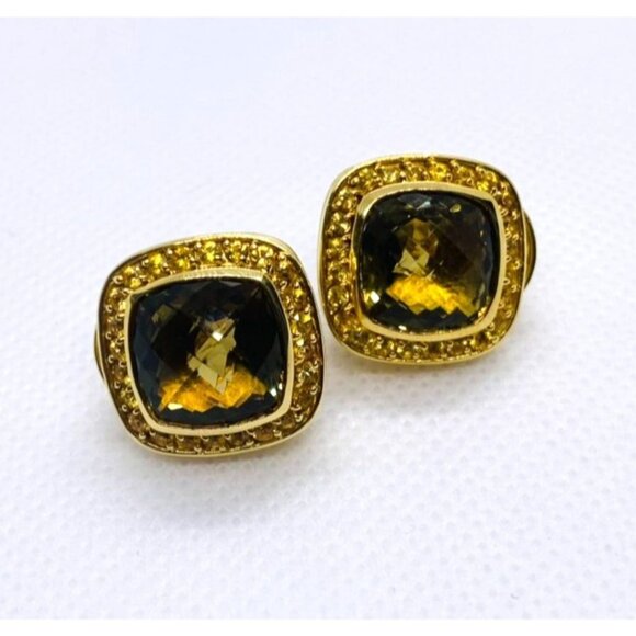 David Yurman Albion Earrings 18KT Yellow Gold 750 Citrine Omega Backs. - Picture 7 of 11